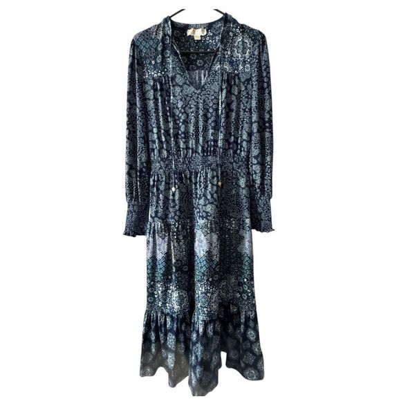 Michael Michael Kors Boho Patchwork Dress Navy Blue Paisley Print Size Small - Picture 1 of 7